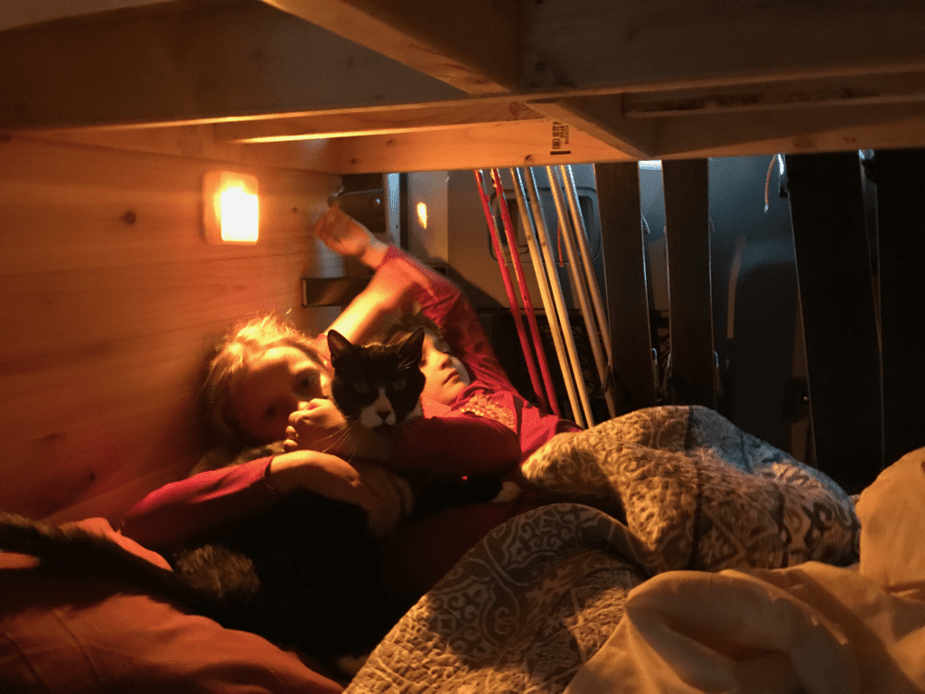 Girls and Vata under the bed in the sleeping cubby way back when they could fit in it in 2018.