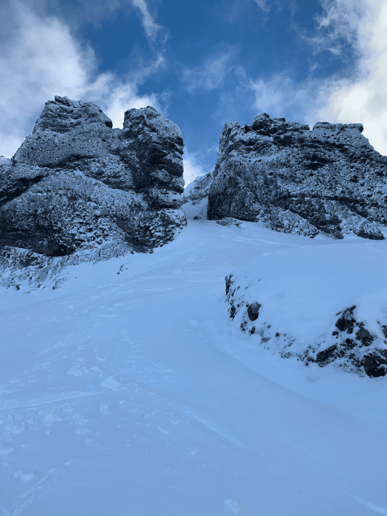 Kirkwood Ski Resort rocks and blue sky after a winter storm