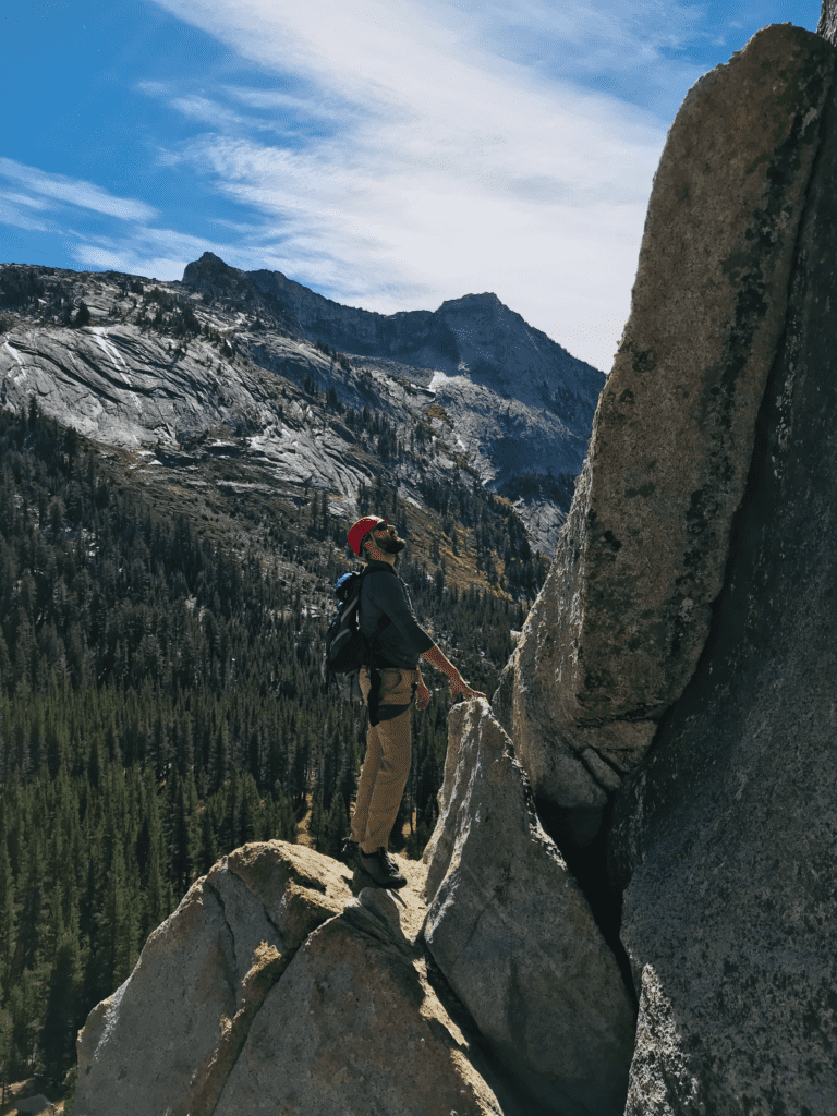 Rock climbing van dad at Tuolumne Meadows in Yosemite National Park in 2018