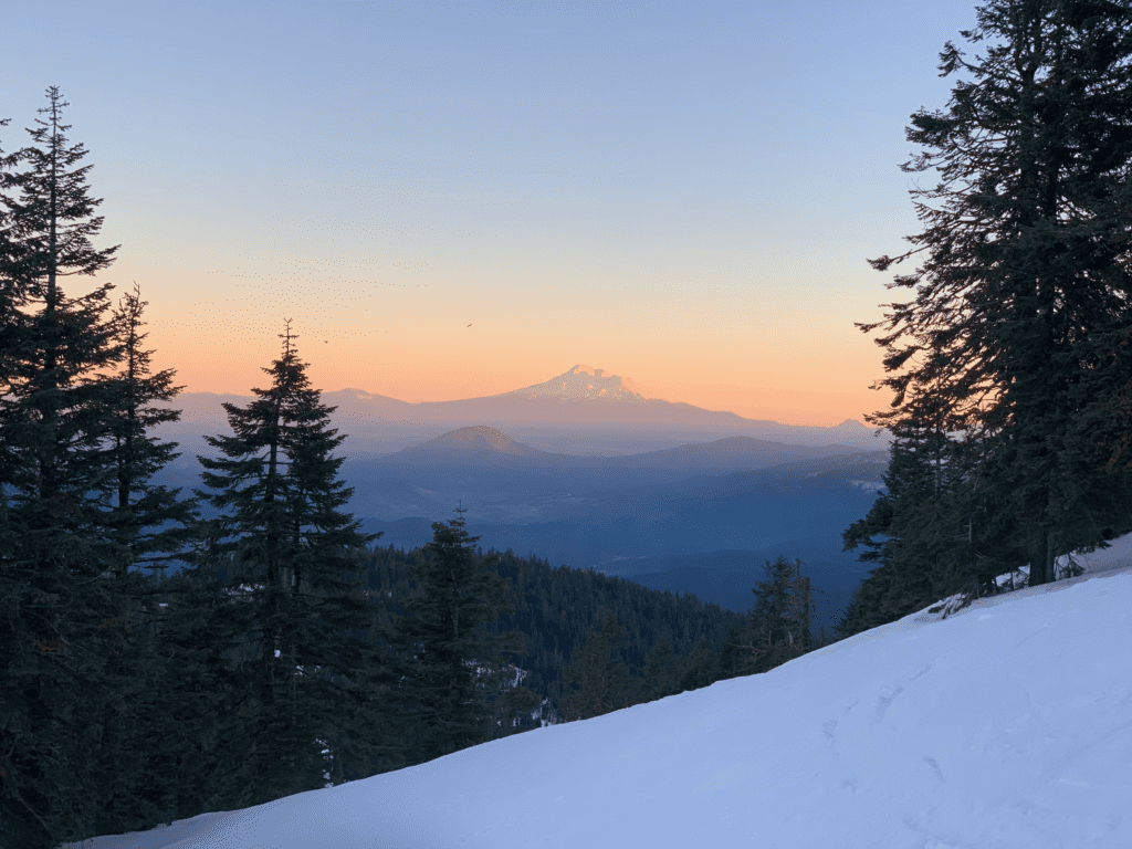 Mount Shasta in distance viewing the Cascades from the top of Mount Ashland