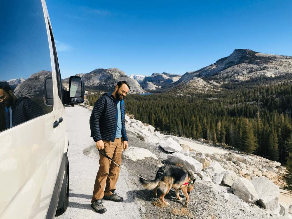 Van Dad and his German Shepard dog at Yosemite National Park