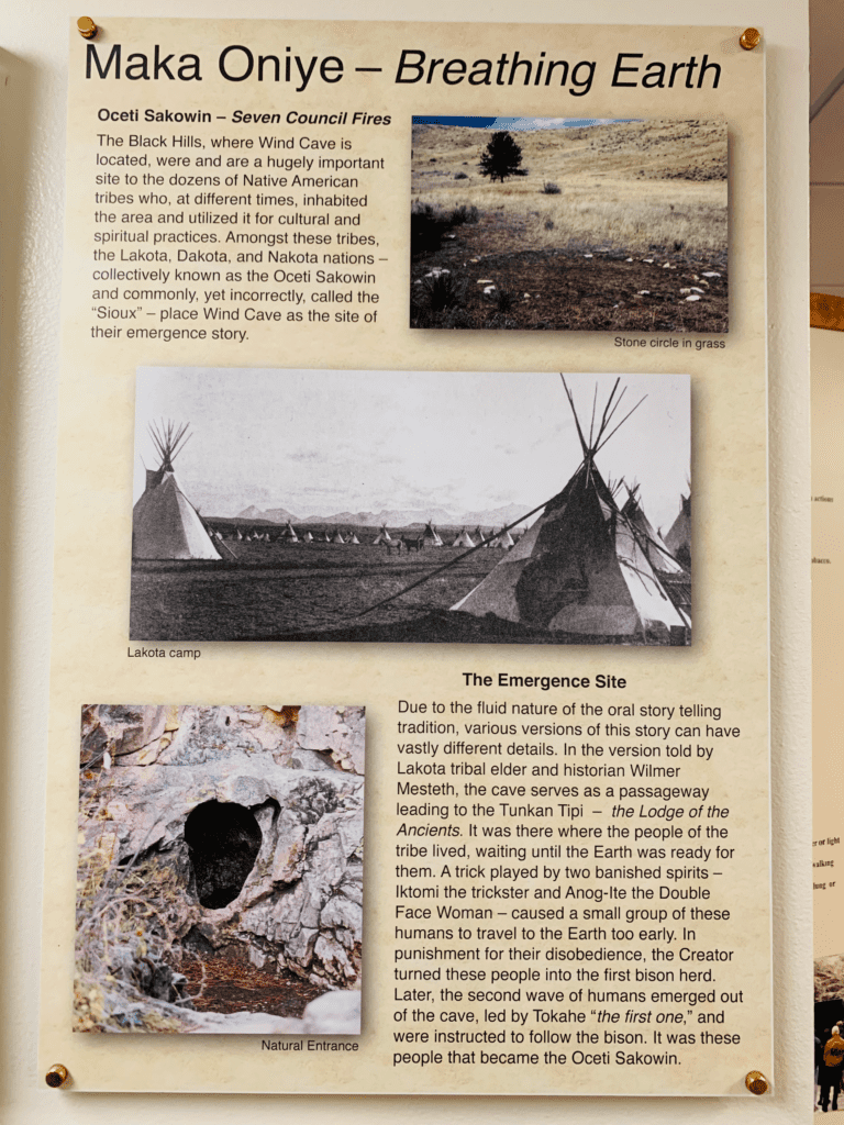 Information Bulletin on how Wind Cave is a sacred site to First Nation People with its natural entrance called Breathing Earth