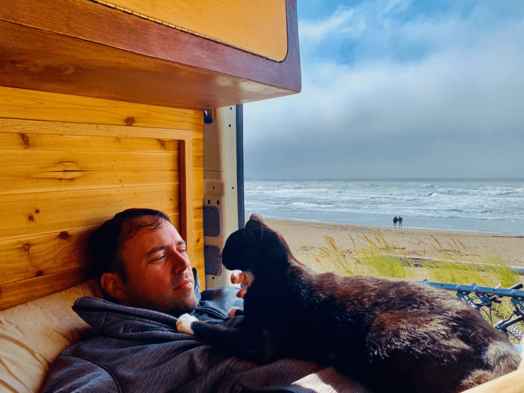 Forever Doug with Tuxedo Very Best Buddy at the Ocean