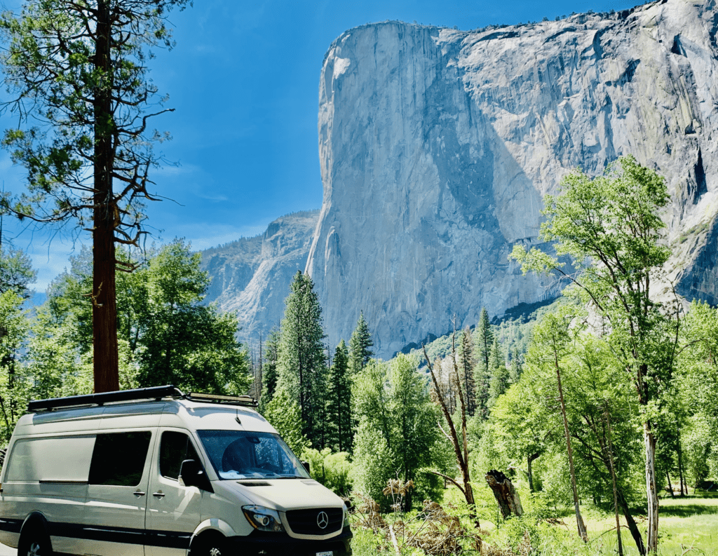 Sprinter Van under El Capitan at Yosemite